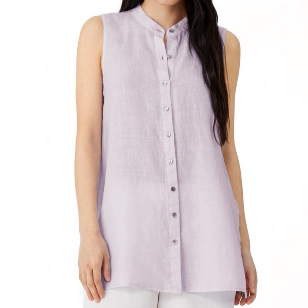 New Eileen Fisher Garment-Dyed Handkerchief Linen Sleeveless Shirt Size XXS